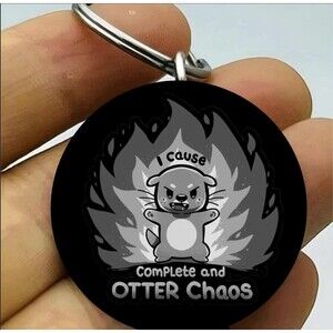 Angry Ottter Chaos Fire Animal Funny Cute Stainless Keychain Art Love